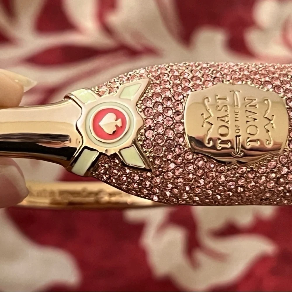 Kate Spade Champagne Toast Bottle Gold Pink Crystal Bracelet - Picture 8 of 16